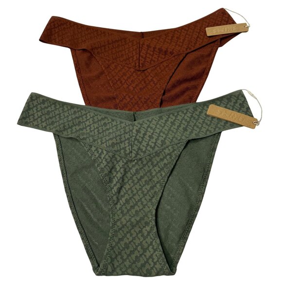 SKIMS Logo Mesh Cheeky Brief Lot of 2 Saffron Olive Small - Picture 1 of 10
